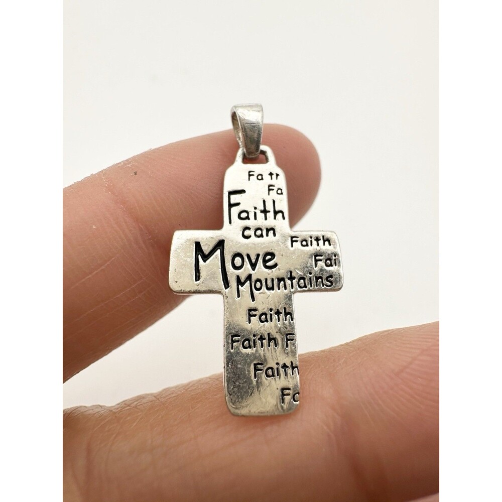 925 Sterling Silver Cross Pendant Faith Can Move Mountains